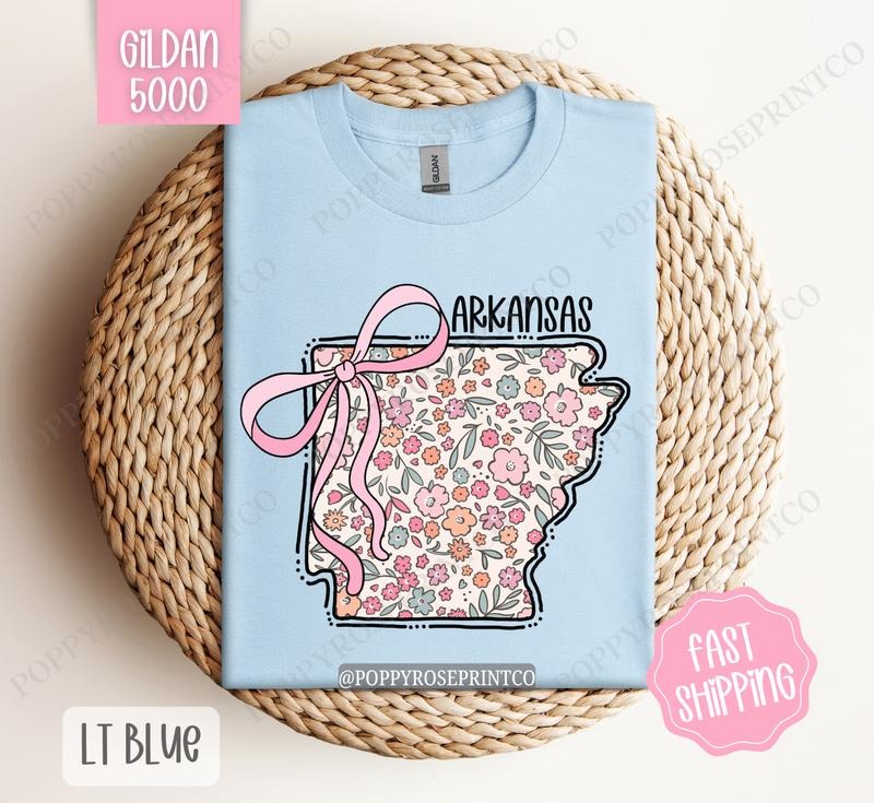 Arkansas Gildan T-shirt, Cute Arkansas State Shirt, Arkansas Floral Bow Tee Hoodie, Sweatshirt | PureTeeCo.com