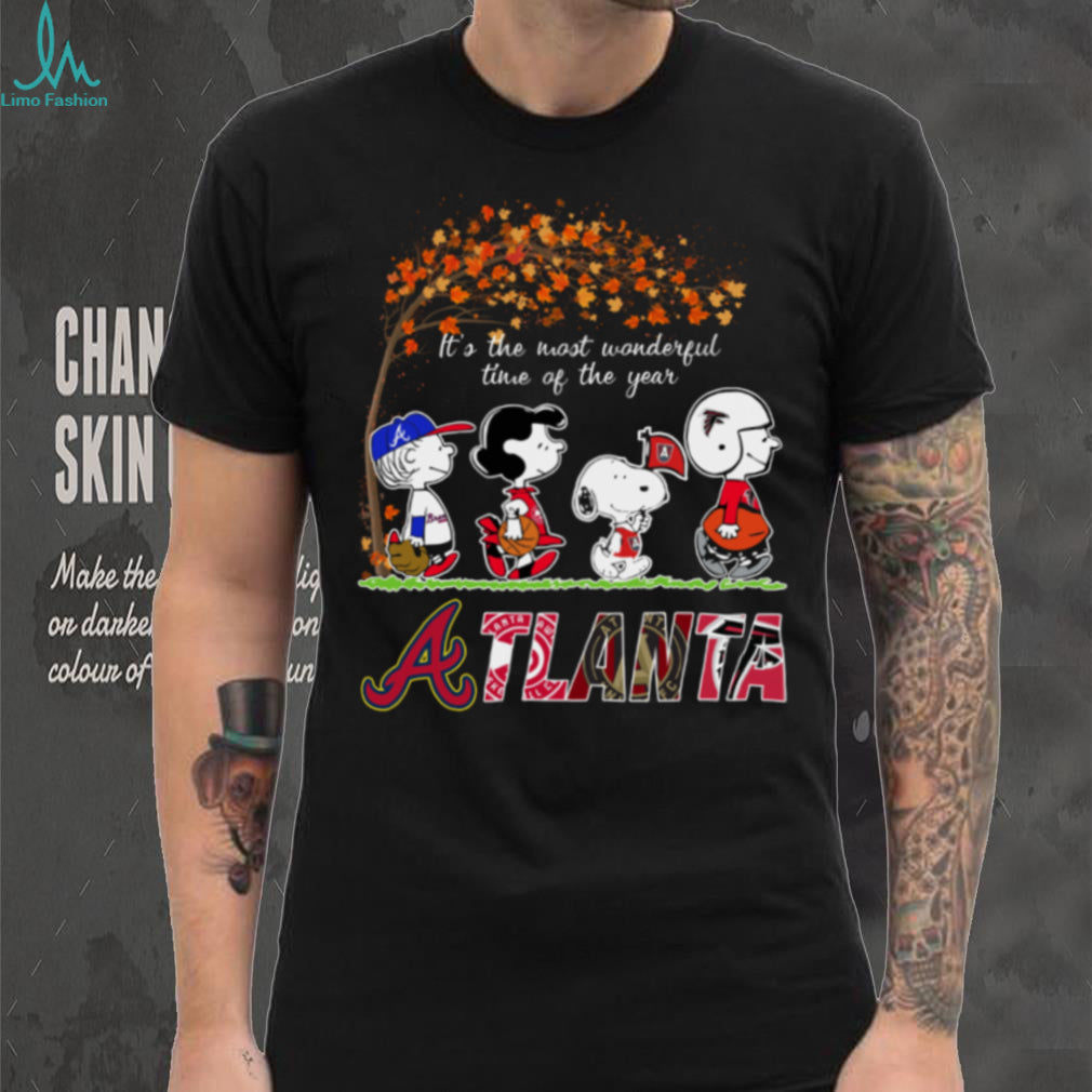 Atlanta Sports Peanuts Characters Autumn It’s The Most Wonderful Time Of The Year Tee