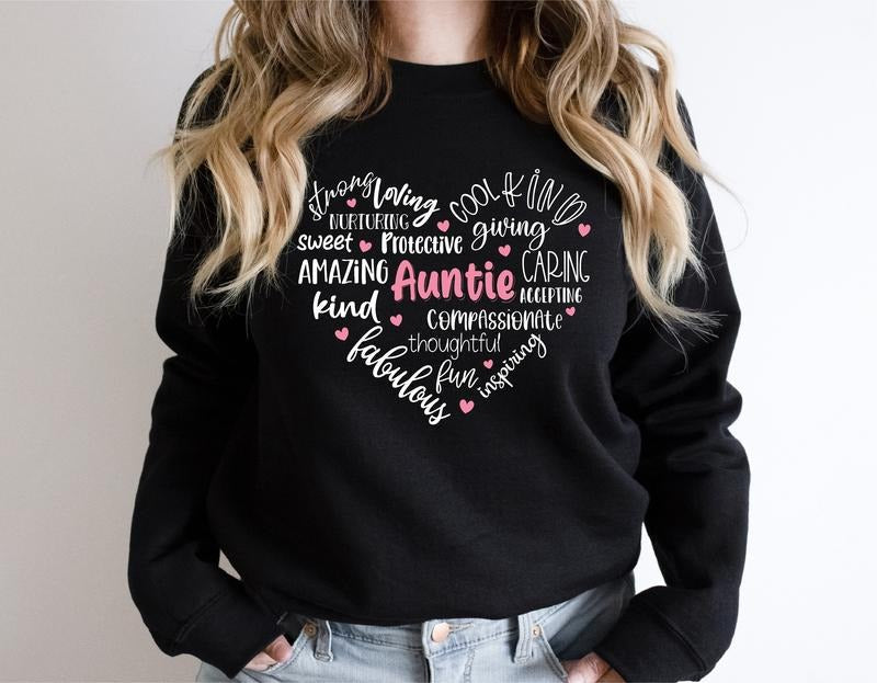Auntie Heart Sweatshirt, Trendy Aunt Hoodie, Tia Birthday Gift Sweatshirt, Aunt Announcement Sweater, Gift Hoodie For...