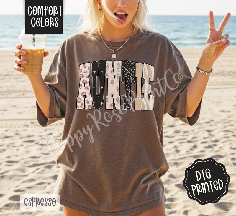 Auntie Tiger Shirt Comfort Colors, Trendy Graphic Women's Tee, Gift for Her Hoodie, Sweatshirt | PureTeeCo.com