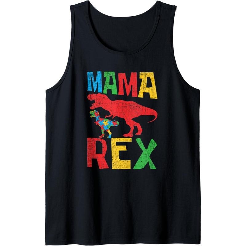 Autism Mom Mama Rex Puzzle Piece Grunge Womens Autistic Tank Top MADE IN USA T-Shirts, Hoodie, Sweatshirt | PureTeeCo.com
