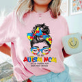 Autism Pride Shirt, Messy Bun Style For Autism Awareness, Mom Surprise Gift, Mother's Day Outfit Hoodie, Sweatshirt