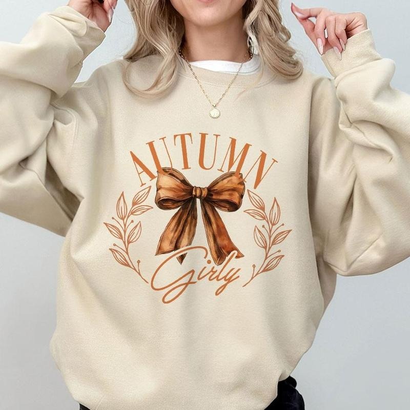Autumn Girly Sweatshirts, Fall Shirts For Girl, Coquette Bow Fall Shirts, Coquette Fall Season Sweatshirts, Shirt For...