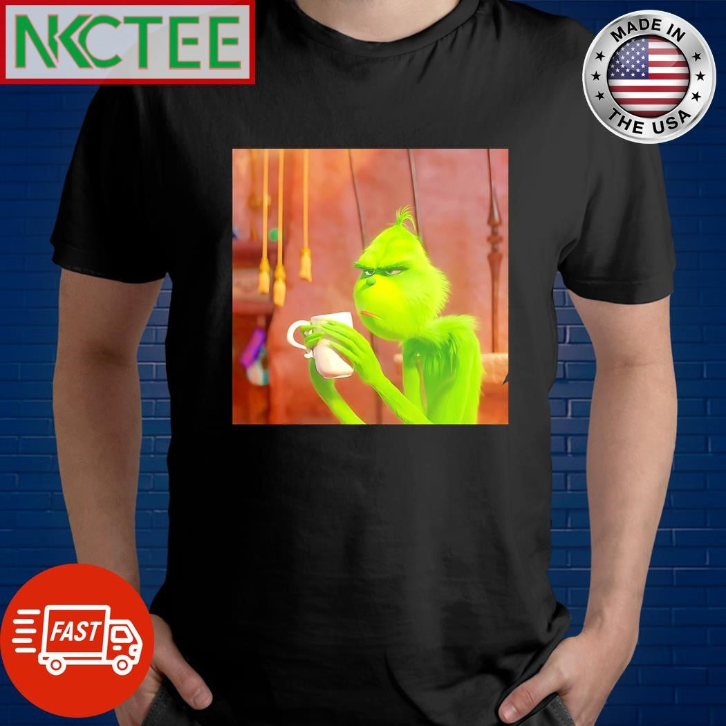 Awesome Grinch hold cup and sad shirt