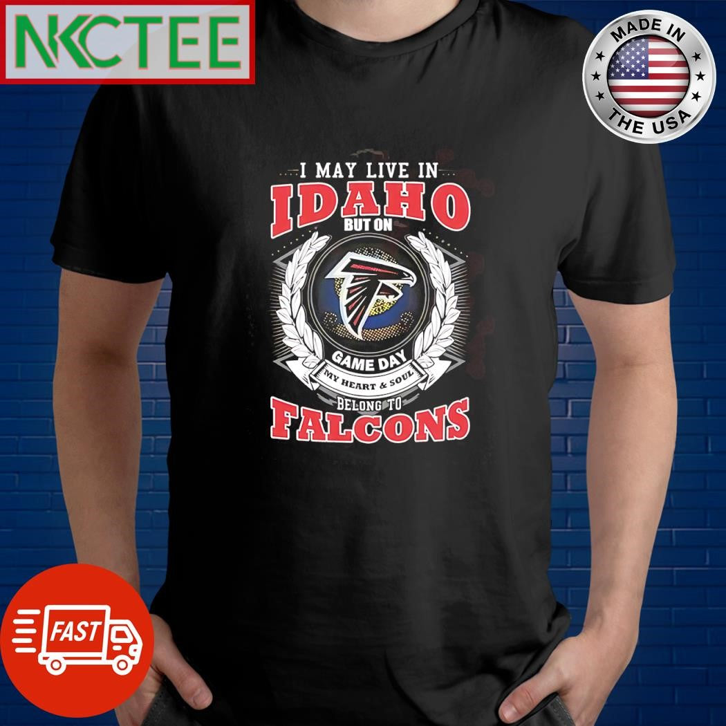 Awesome I may live in Iowa but on gameday my heart &amp; soul belong to Atlanta Falcons laurel wreath shirt
