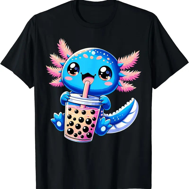 Axolotl Bubble Boba Tea Anime Cute Kawaii Blue Axolotl TShirt Hoodie, Sweatshirt | PureTeeCo.com