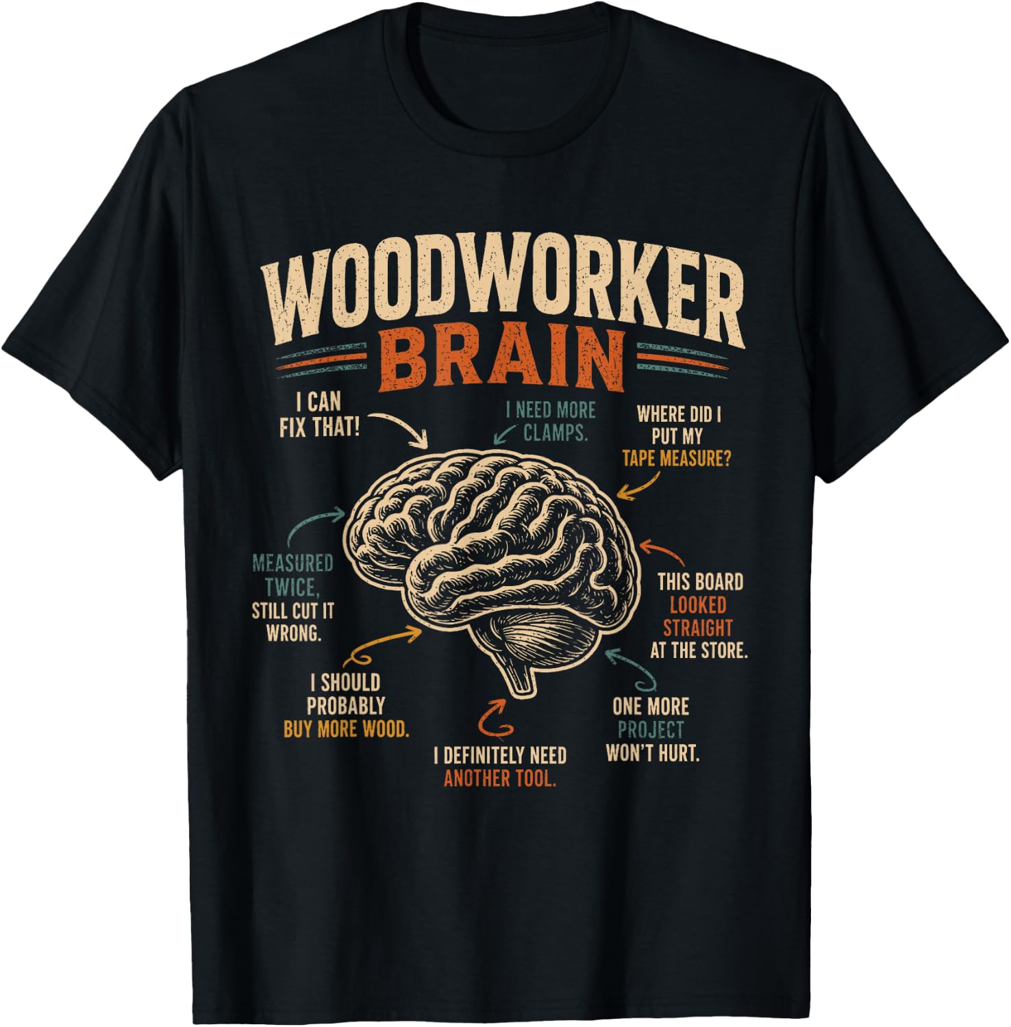 Woodworker Brain Funny Woodworking Humor Vintage Retro T-Shirt