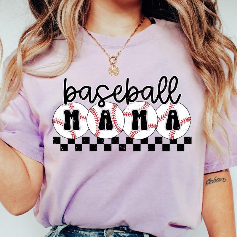 BASEBALL MAMA CHECKERED SHIRT, BASEBALL SHIRT, COMFORT COLORS CASUAL COTTON T-SHIRT FOR MOMS Fabric Top Womenswear...
