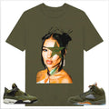 BIG FACE Jhene Star, Shirt to match A J 5 olive, A J 4 Retro SE Craft Olive, Shirt to matching Sneaker Hoodie, Sweatshirt