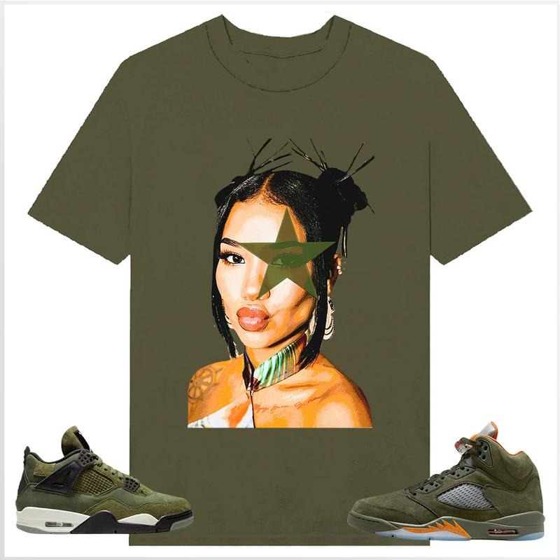 BIG FACE Jhene Star, Shirt to match A J 5 olive, A J 4 Retro SE Craft Olive, Shirt to matching Sneaker Hoodie, Sweatshirt