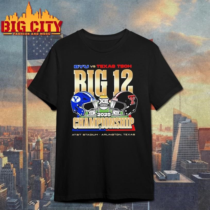 BYU Cougars Vs Texas Tech Red Raiders 2025 Big 12 Football Championship Helmet Shirt