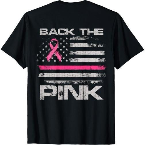 Back The Pink American Flag Breast Cancer Awareness (onback) T-Shirt Made in USA Hoodie, Sweatshirt | PureTeeCo.com
