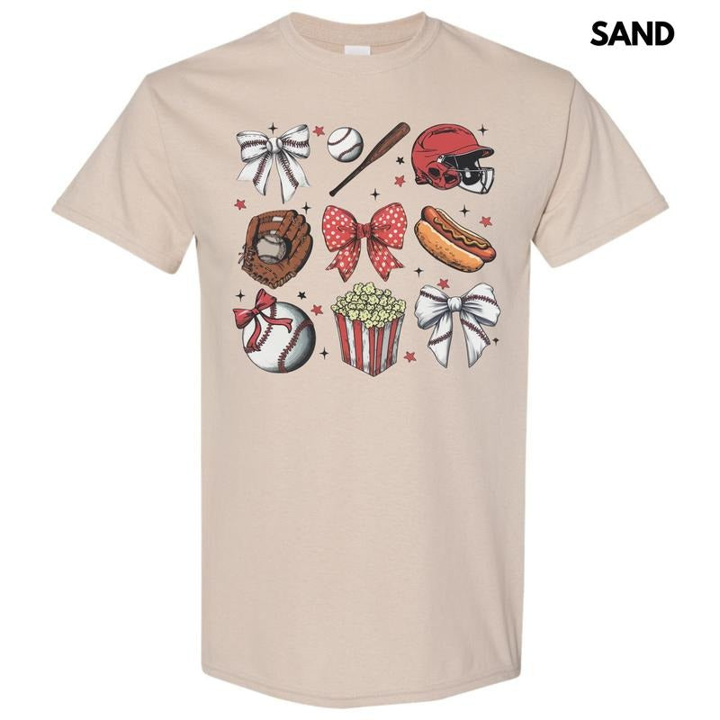 Baseball Bow Collage Gildan Short Sleeve T-Shirt Hoodie, Sweatshirt | PureTeeCo.com