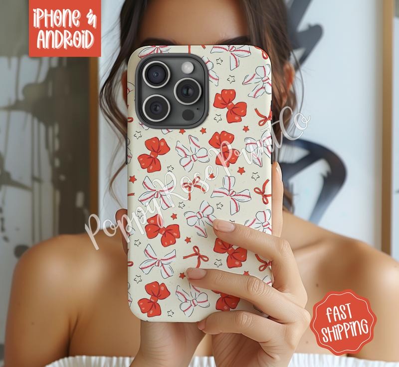 Baseball Bow Phone Case Mag Safe Compatible Magnetic Tough Cases T-Shirts, Hoodie, Sweatshirt | PureTeeCo.com