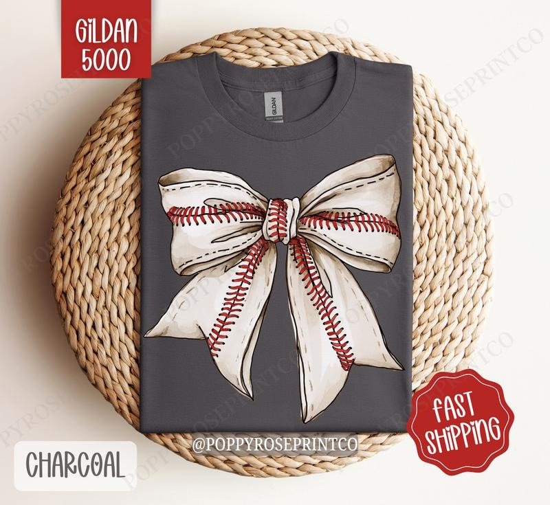 Baseball Bow Shirt Gildan, Baseball Season Women's Tee, Cute Women's Tshirt Plus Sizes Hoodie, Sweatshirt | PureTeeCo.com