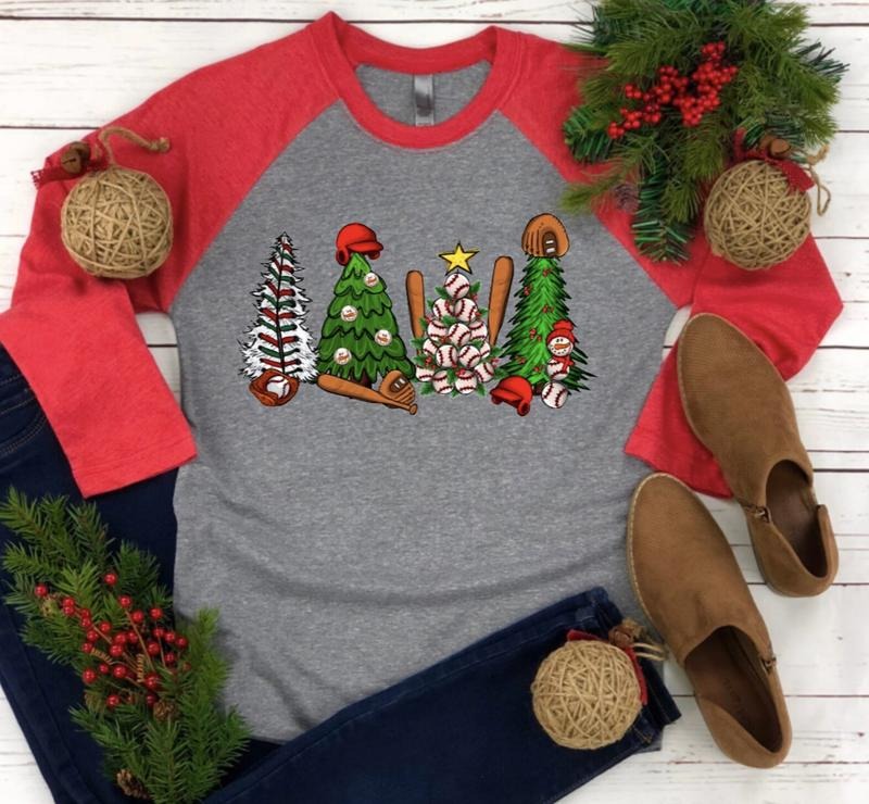 Baseball Christmas Raglan Shirt Hoodie, Sweatshirt | PureTeeCo.com