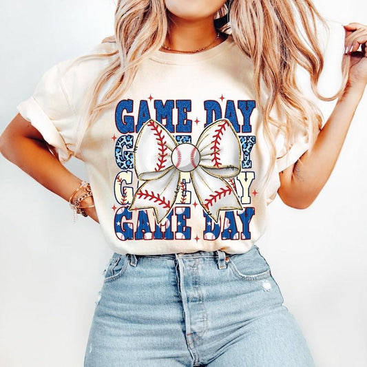 Baseball Coquette, Game Day Retro Bow, Mom, Baseball Mama Shirt, Tis the Season Tshirt Cotton