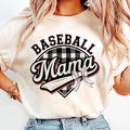 Baseball Mama, Checkered Design, Distressed Baseball, Coquette Bow T-shirt Hoodie, Sweatshirt | PureTeeCo.com