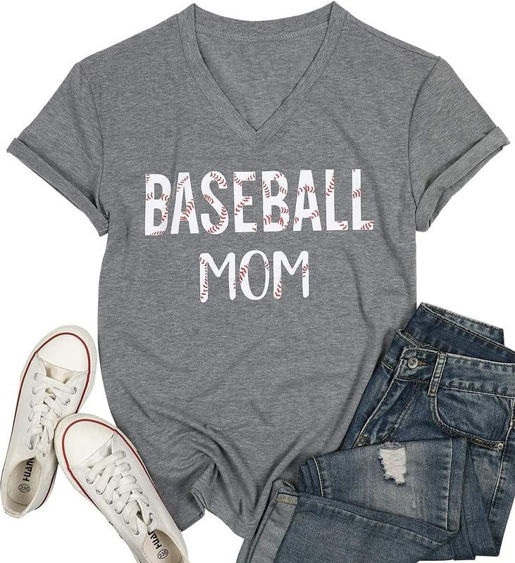 Baseball Mom T-Shirt Women Letter Print Funny Baseball Graphic T-Shirt  Casual T-Shirt Comfort Top Hoodie, Sweatshirt