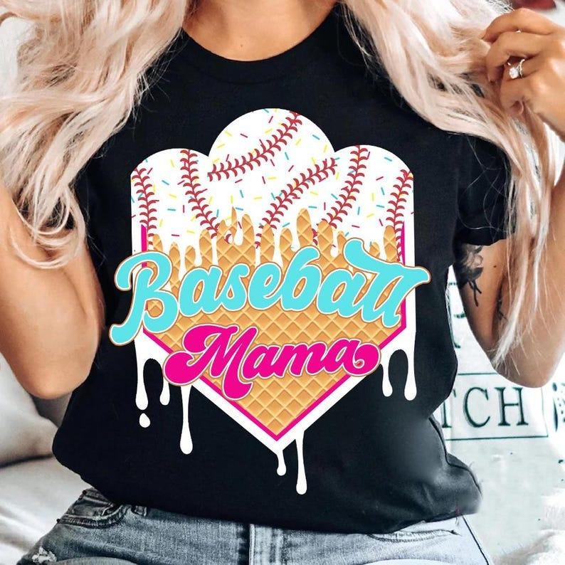 Baseball Themed Ice Cream Drip Shirt, Stylish Sport Mom Tee, Trendy Outfit Hoodie, Sweatshirt | PureTeeCo.com