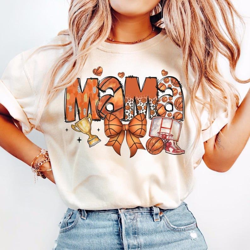 Basketball Mama T-shirt, Coquette Bow, Retro Basketball, Game Day, Sports Hoodie, Sweatshirt | PureTeeCo.com