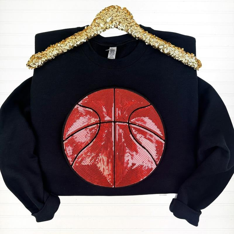 Basketball Sequin Patch Sweatshirt T-Shirts, Hoodie | PureTeeCo.com