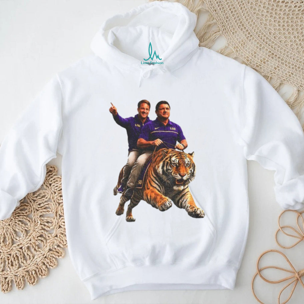 Bayou Brothers Tiger Riding Louisiana Coach Parody Ed Orgeron Coach O vs Kim Mulkey shirt