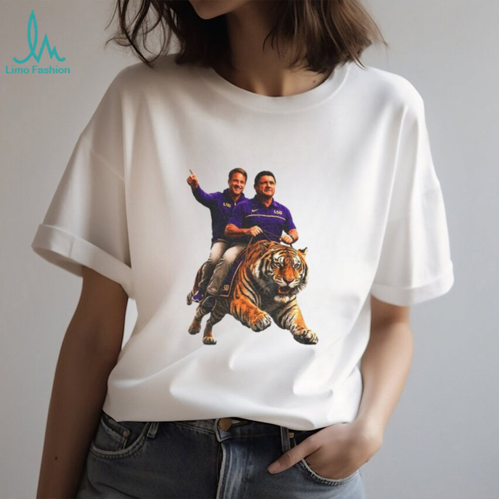 Bayou Brothers Tiger Riding Louisiana Coach Parody Ed Orgeron Coach O vs Kim Mulkey shirt