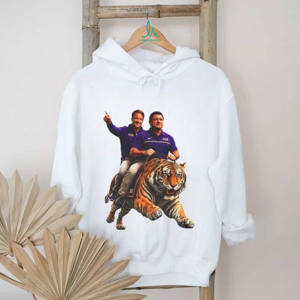 Bayou Brothers Tiger Riding Louisiana Coach Parody Ed Orgeron Coach O vs Kim Mulkey shirt