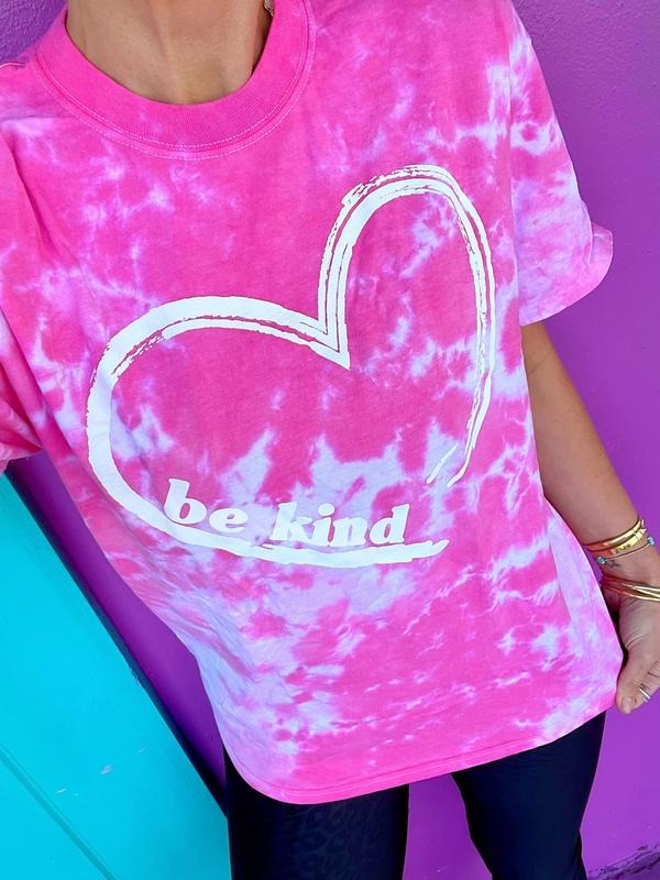 Be Kind Pink Splash Heart Tie-Dye Tee Hoodie, Sweatshirt | PureTeeCo.com