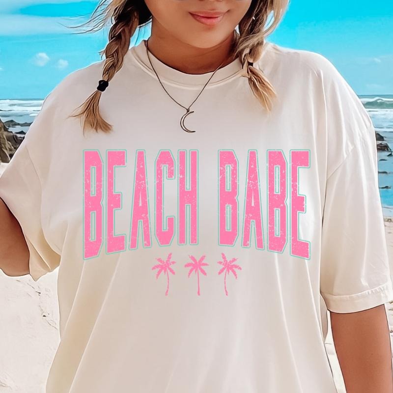 Beach Babe Retro Palm T-shirt, Casual Oversized Cotton Shirt for the Beach Comfort Fabric Top Womenswear Underwear Lady...