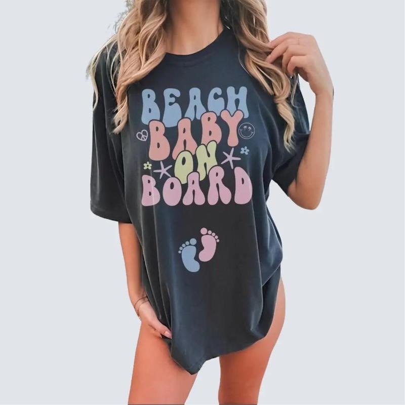 Beach Baby On Board Shirt, Summer Maternity Vacation T-Shirt, Baby Announcement Gender Reveal Tee for Moms Unisex Fabric...