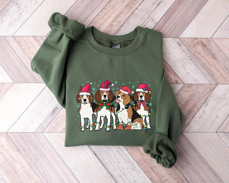 Beagle Christmas Dogs Sweatshirt, Christmas Shirt, Beagle Lover T-Shirt, Dog Christmas Tees, Holiday Tees, Beagle Mom...