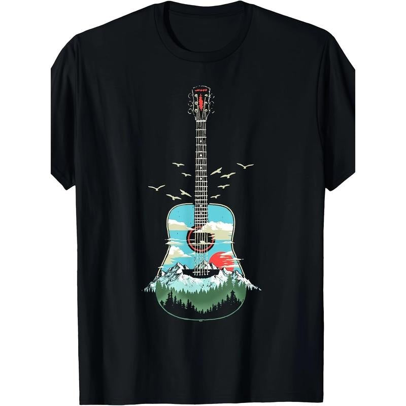 Beautiful acoustic guitar Mountain Forest and nature graphic T-shirt Made in USA Hoodie, Sweatshirt | PureTeeCo.com