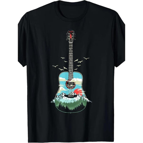 Beautiful acoustic guitar Mountain Forest and nature graphic T-shirt Made in USA Hoodie, Sweatshirt | PureTeeCo.com