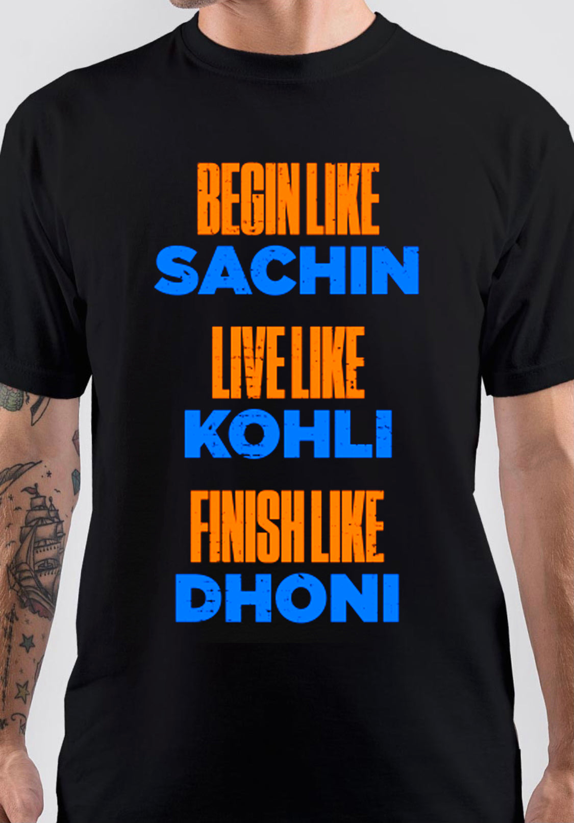 Begin Like Sachin Live Like Kohli Finish Like Dhoni T-Shirt Hoodie, Sweatshirt | PureTeeCo.com
