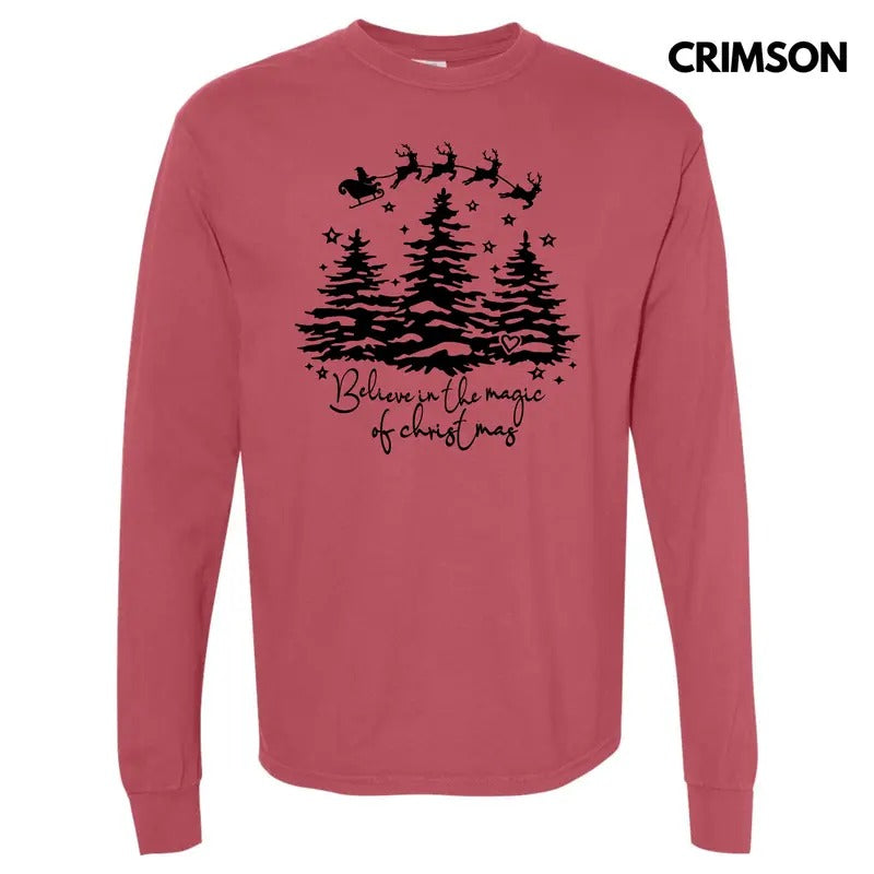 Believe in Christmas Magic Long Sleeve Comfort Colors T-Shirt 'NLB' Hoodie, Sweatshirt | PureTeeCo.com