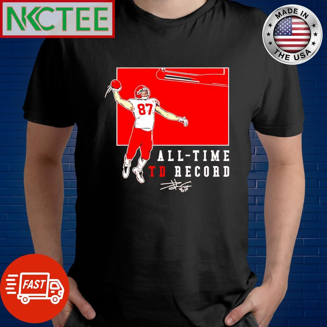Best Kansas City Chiefs Travis Kelce 77th Touchdown all-time TD record signature fly shirt