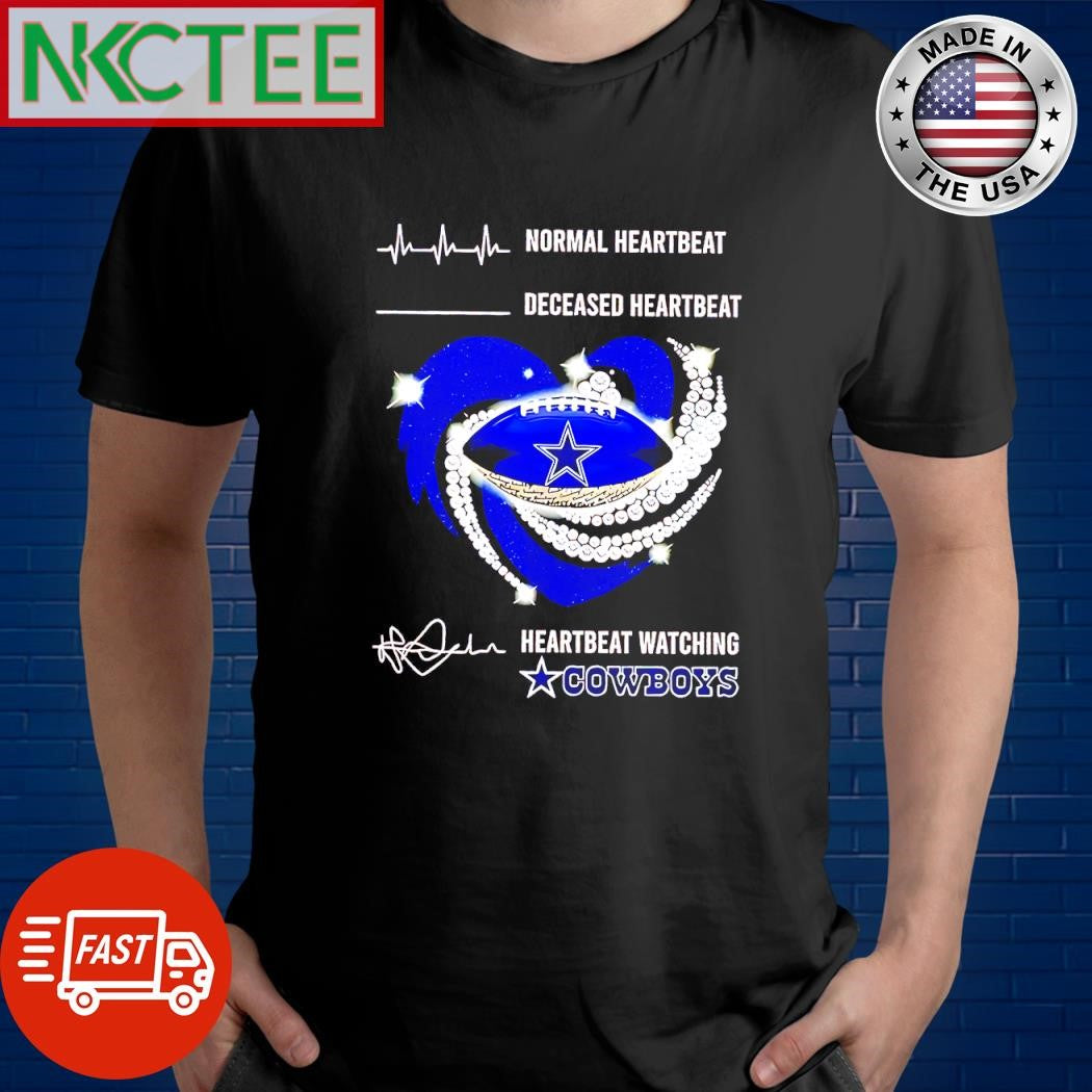 Best Normal Heartbeat deceased heartbeat heartbeat watching Dallas Cowboys 2025 rhinestone heart shirt