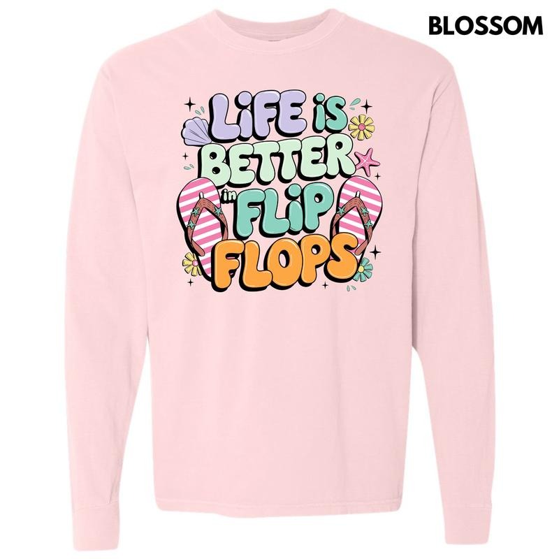 Better In Flip Flops Long Sleeve Comfort Colors T-Shirt 'NLB' Hoodie, Sweatshirt | PureTeeCo.com