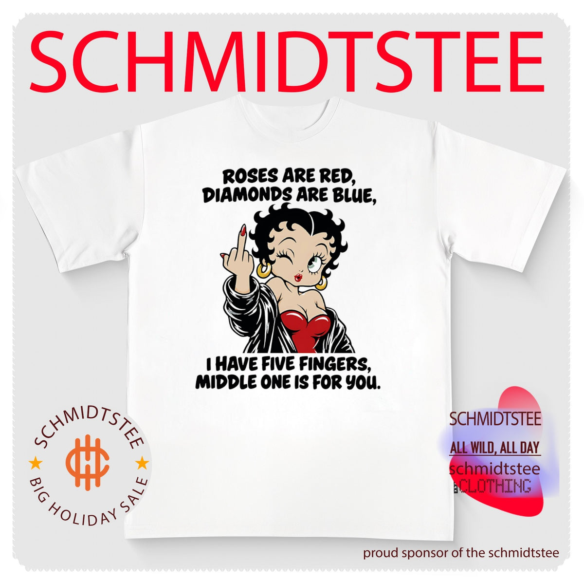 Betty Boop Roses Are Red Diamonds Are Blue Middle Finger Quote shirt