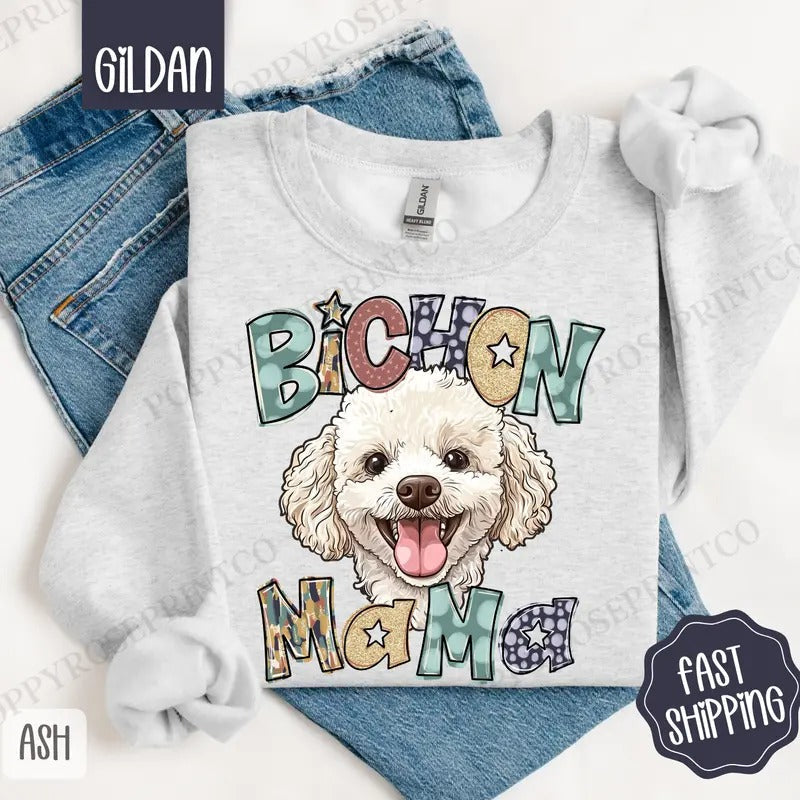 Bichon Mama Sweatshirt, Bichon Frise Mama Women's Crewneck, Cute Dog Mom Women's Sweatshirt T-Shirts, Hoodie | PureTeeCo.com