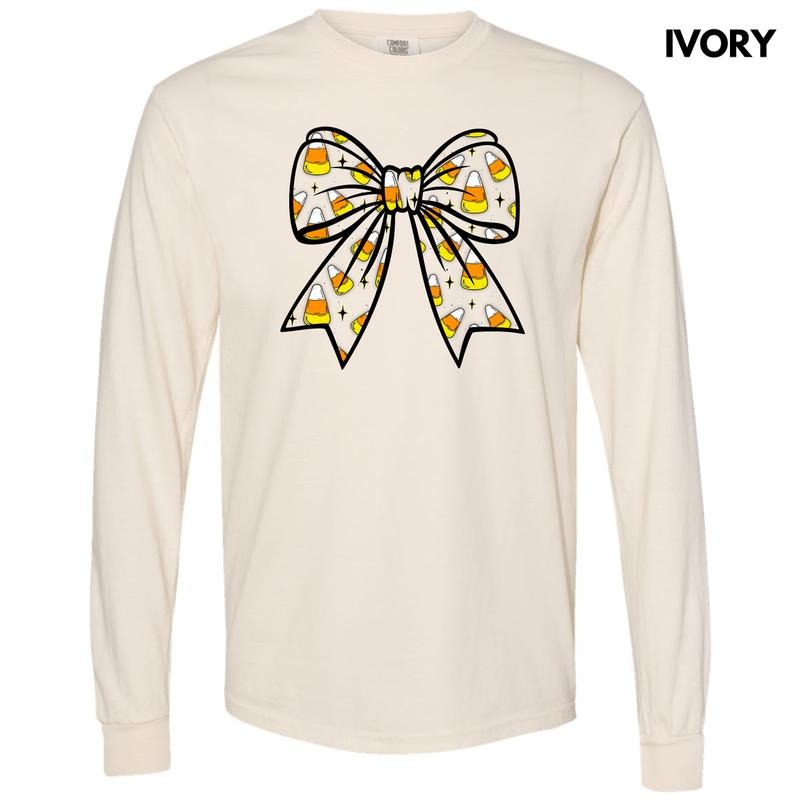 Big Candy Corn Bow Long Sleeve Comfort Colors T-Shirt 'NLB' Hoodie, Sweatshirt | PureTeeCo.com