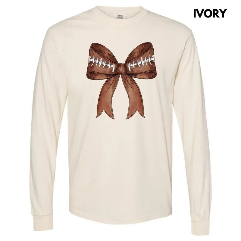 Big Football Bow Long Sleeve Comfort Colors T-Shirt 'NLB' Hoodie, Sweatshirt | PureTeeCo.com
