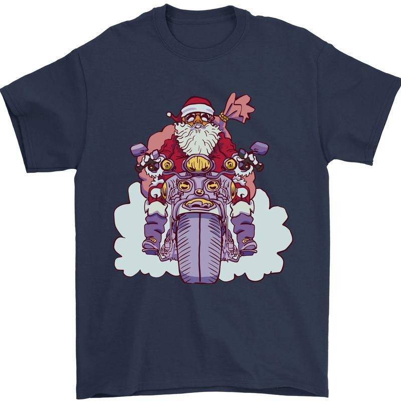 Biker Santa Christmas Motorcycle Motorbike Mens T-Shirt Cotton Made in USA Hoodie, Sweatshirt | PureTeeCo.com