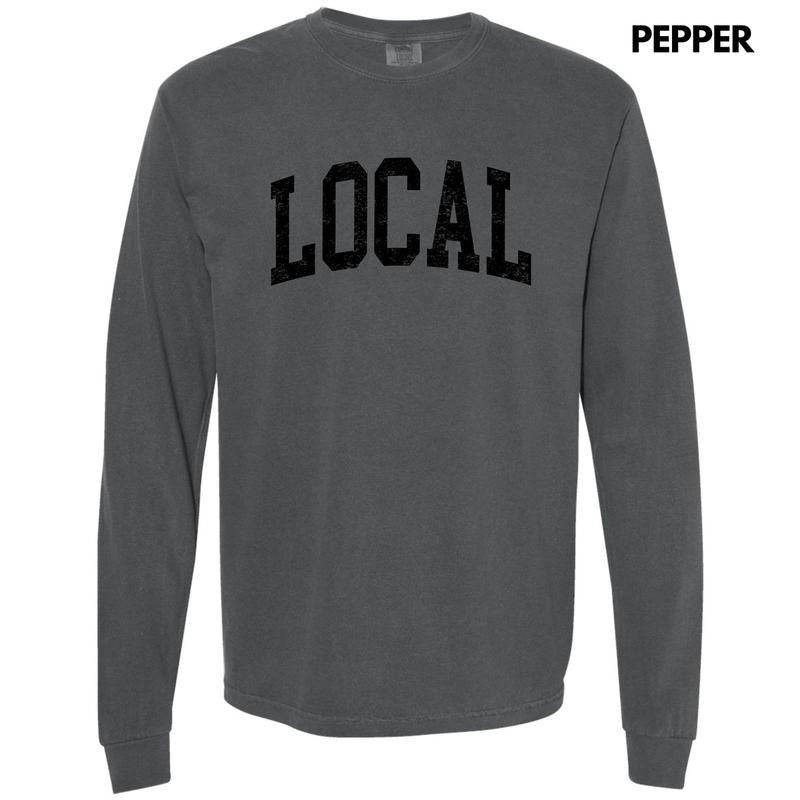 Black - Local Varsity Letter Long Sleeve Comfort Colors T-Shirt 'NLB' Hoodie, Sweatshirt | PureTeeCo.com