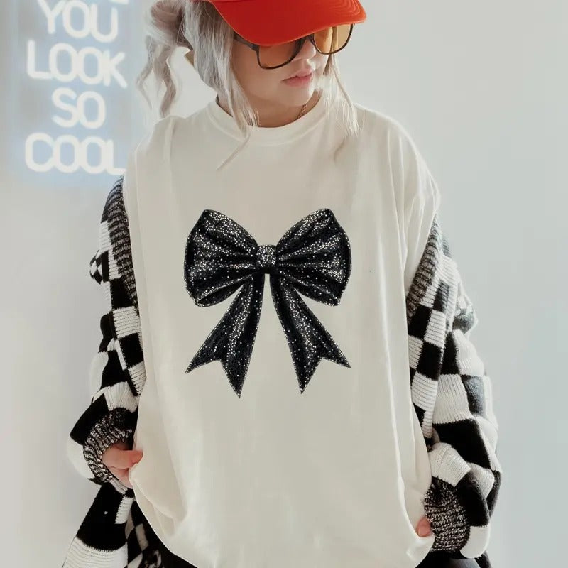 Black Bow T-Shirt, Comfort Colors, Christmas Coquette Shirt, Women's Holiday Tee, Casual Comfy Graphic Hoodie, Sweatshirt