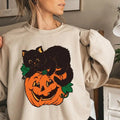 Black Cat Pumpkin Sweatshirt, Fall Sweatshirt, Halloween Sweatshirt, Black Cat Halloween Sweatshirt, Vintage Halloween...