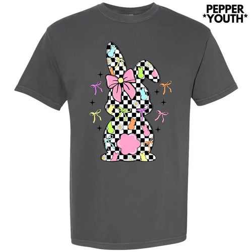 *** Black Checkered Bunny Comfort Colors T-Shirt (Youth) Hoodie, Sweatshirt | PureTeeCo.com