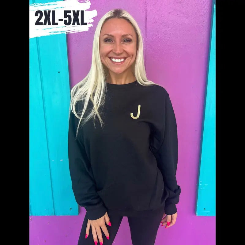 Black Embroidered Initial Sweatshirt (2XL-5XL) T-Shirts, Hoodie | PureTeeCo.com